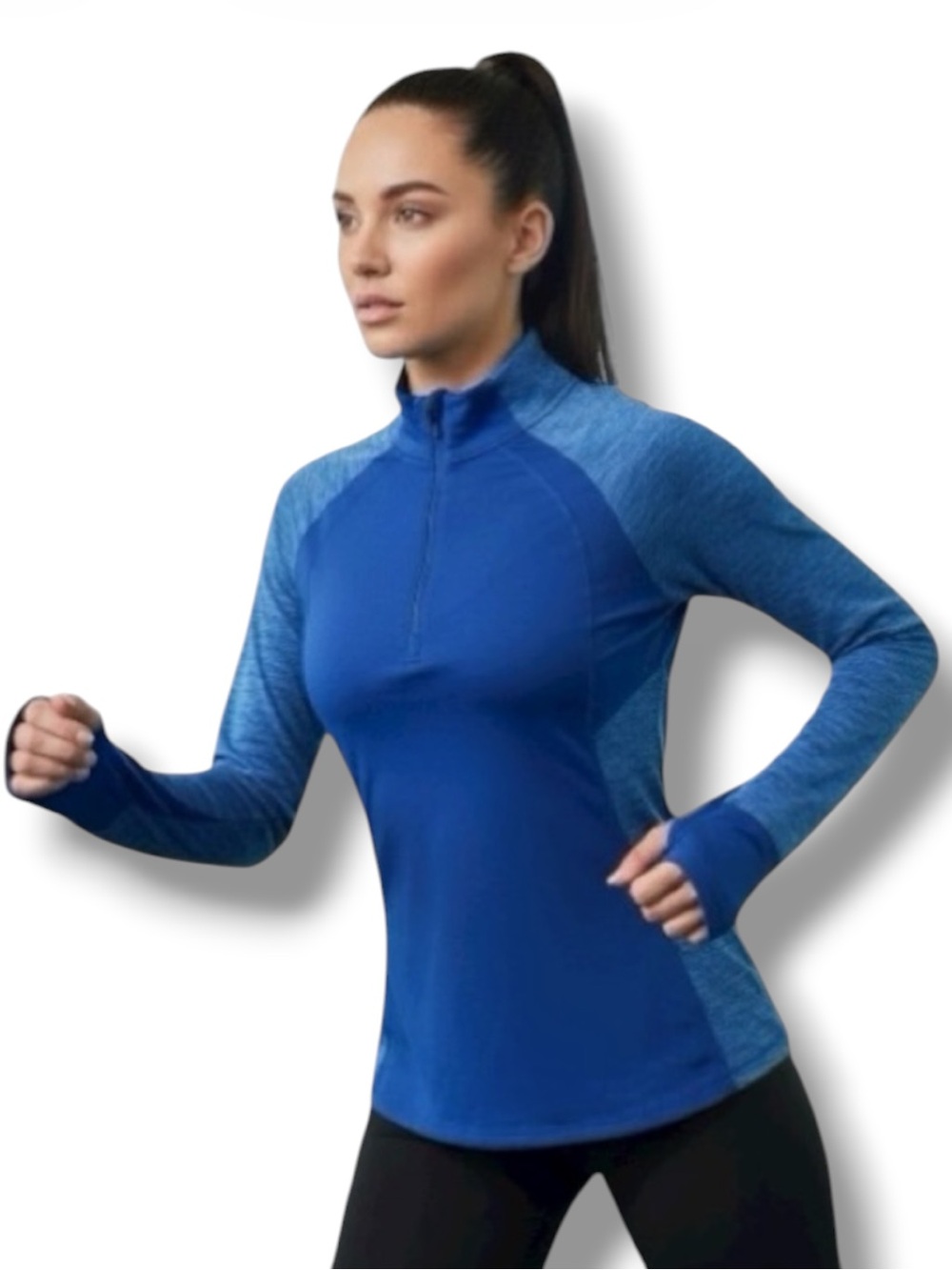 Danskin Now Top Blue Activewear Half-Zip  Pullover Thumbholes Women’s L 12/14